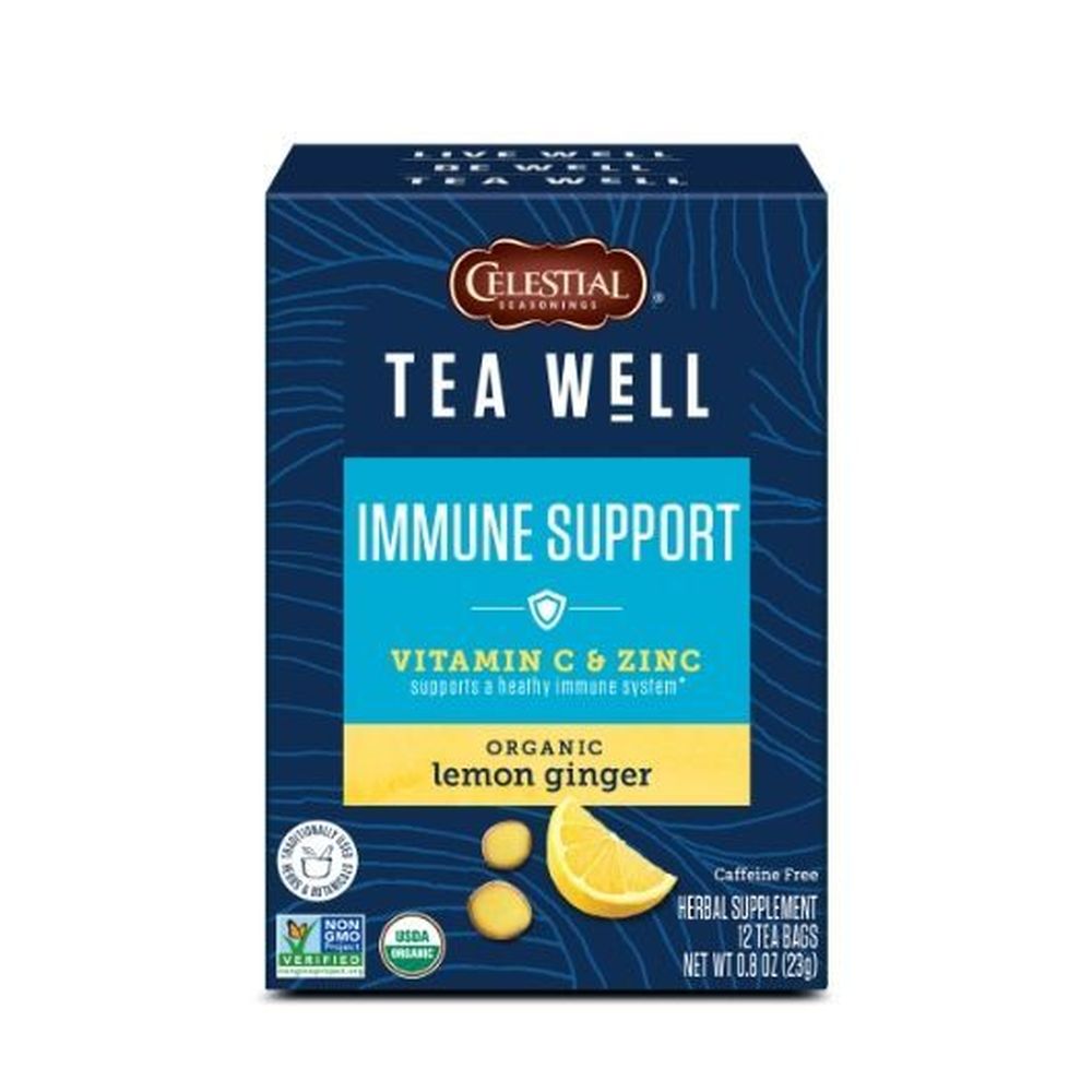 Tea Well Immune Support Organic Lemon Ginger Herbal Tea, 12 Count -- 6 Per Case