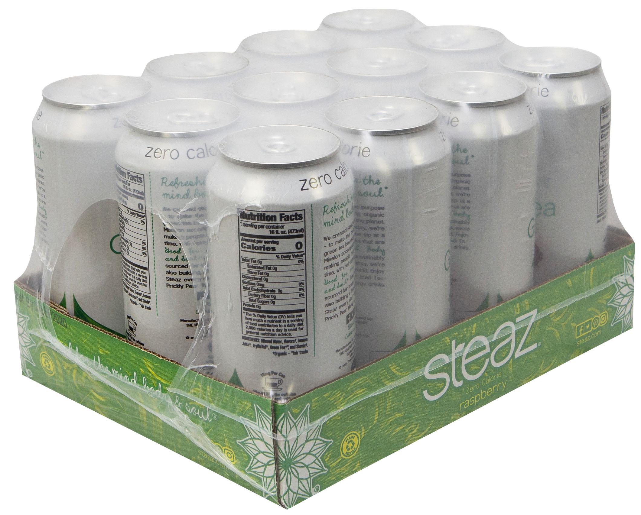 Steaz Organic Zero Calorie Raspberry Iced Tea, 16 Ounce -- 12 Per Case