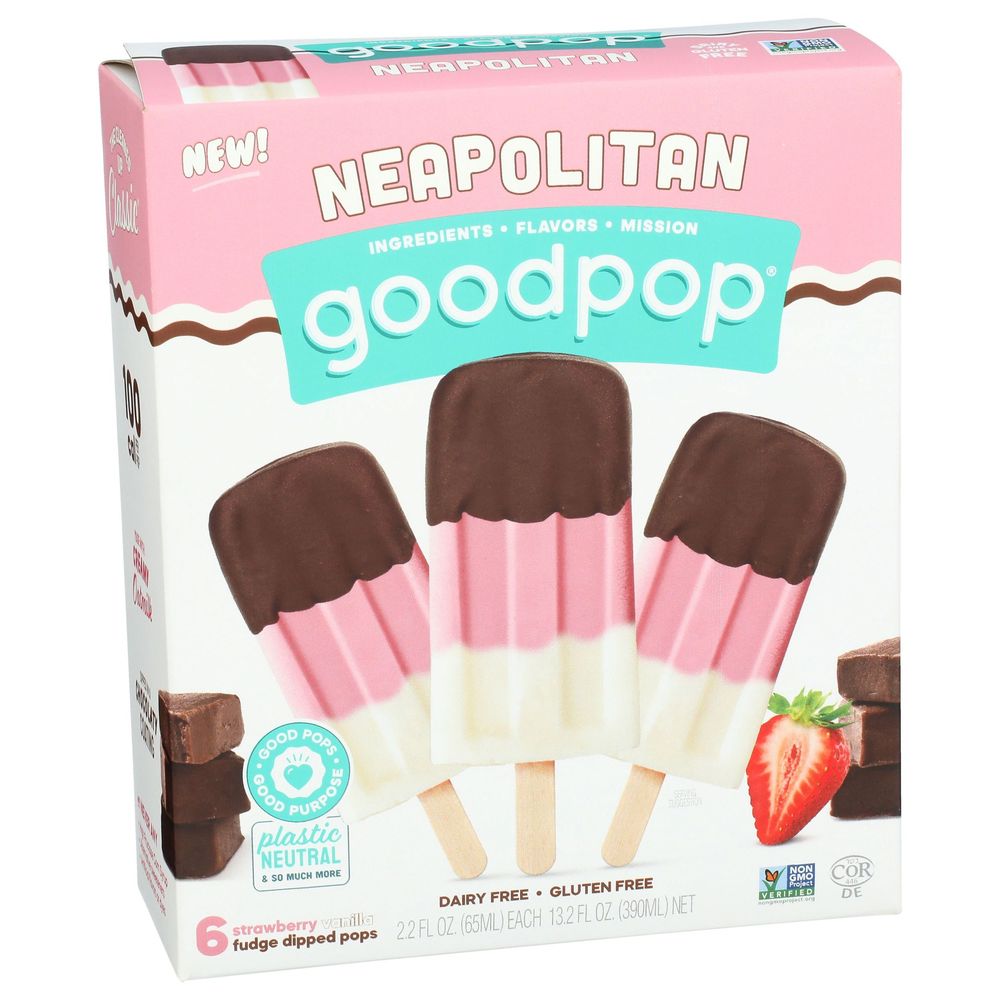Goodpop 13.2 Ounce Neapolitan Strawberry Vanilla Fudge Dipped Pops, 6 Count -- 6 Per Case