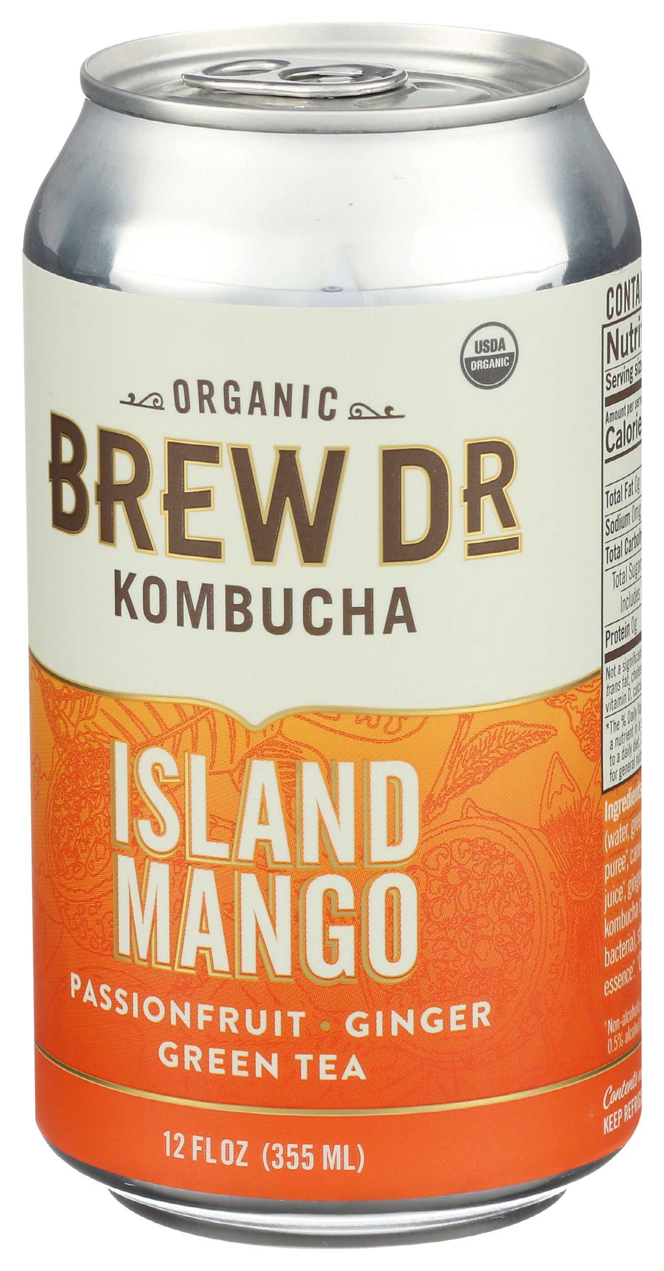 Brew Dr. Kombucha Organic Island Mango Kombucha, 12 Fluid Ounce - 4 per pack -- 6 packs per case