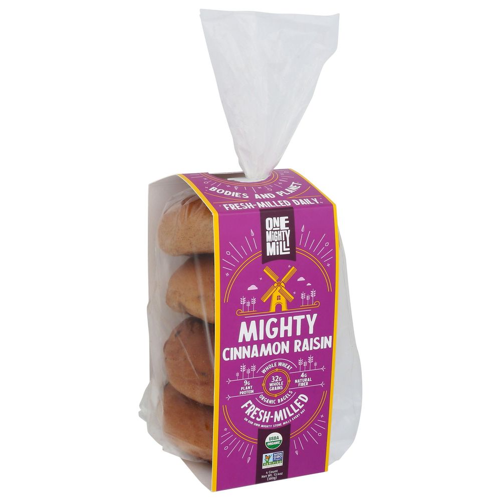 One Mighty Mill Organic Whole Wheat Cinnamon Raisin Bagel, 13.4 Ounce -- 10 Per Case