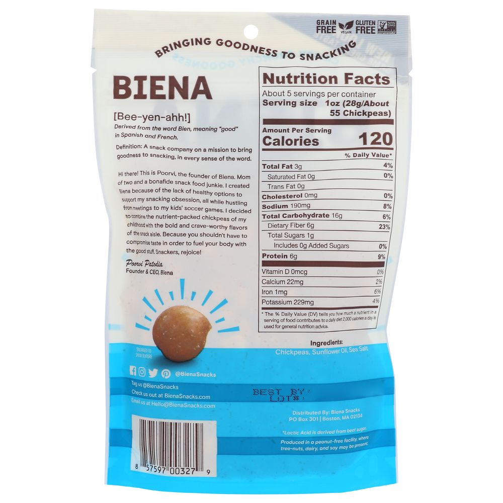 Biena Sea Salt Chickpea Snacks, 5 Ounce -- 8 Per Case