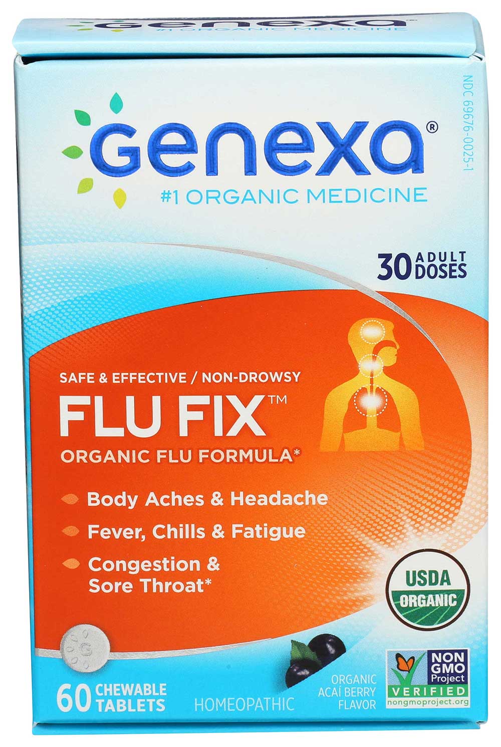 Genexa Flu Fix Organic Berry Acai Chewable Tablet For Adults, 60 Count