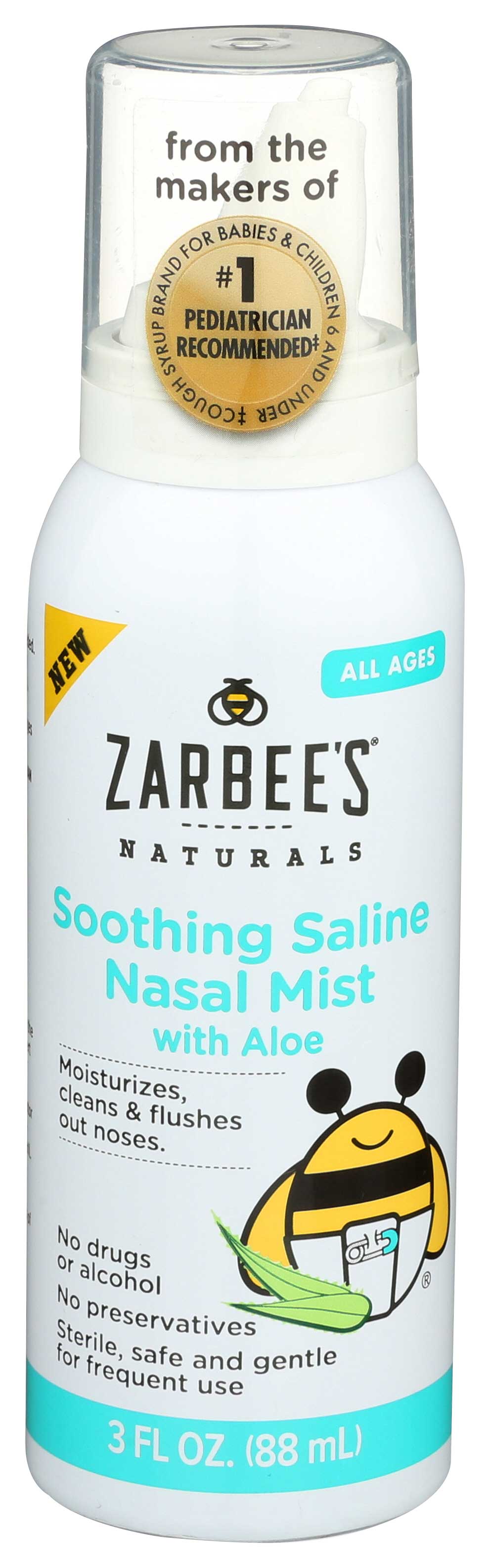 Zarbee's Soothing Saline Nasal Mist With Aloe, 3 Fluid Ounce -- 3 Per Case
