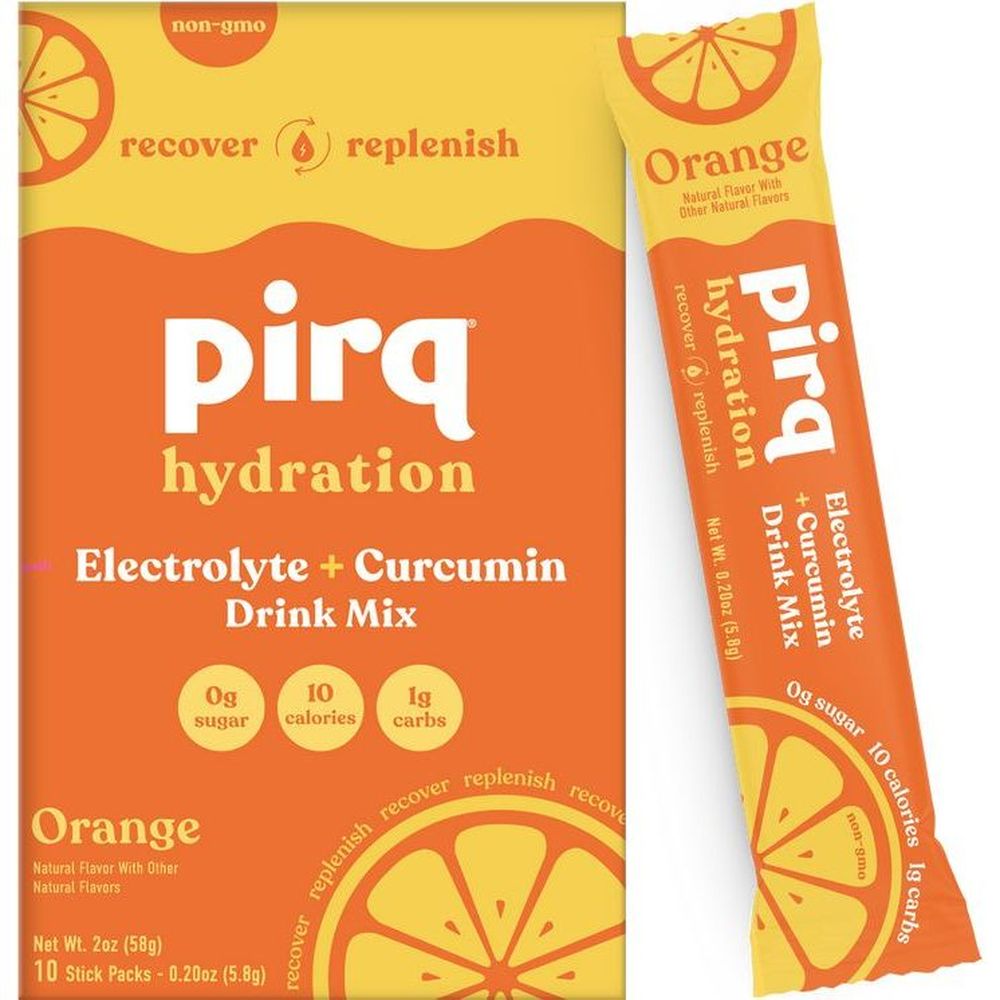 Pirq Orange Hydration Electrolyte Plus Curcumin Drink Mix, 10 Count