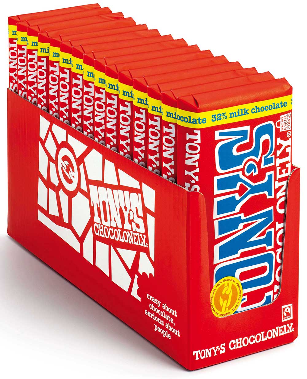 Tony's Chocolonely 32 Percent Milk Chocolate Bar, 6.35 Ounce -- 15 Per Case