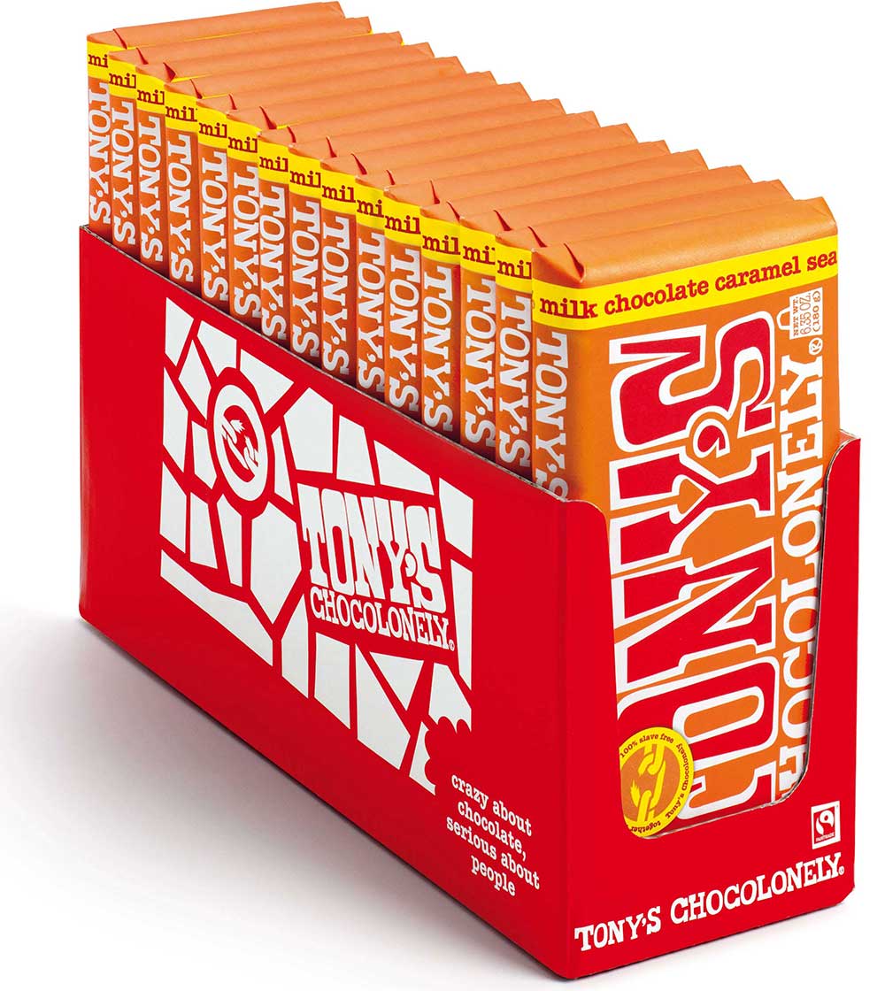 Tony's Chocolonely Caramel Sea Salt Milk Chocolate Bar, 6.35 Ounce -- 15 Per Case
