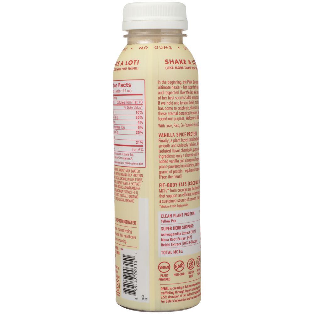 Rebbl Organic Vanilla Spice Protein Elixir, 12 Fluid Ounce -- 12 Per Case