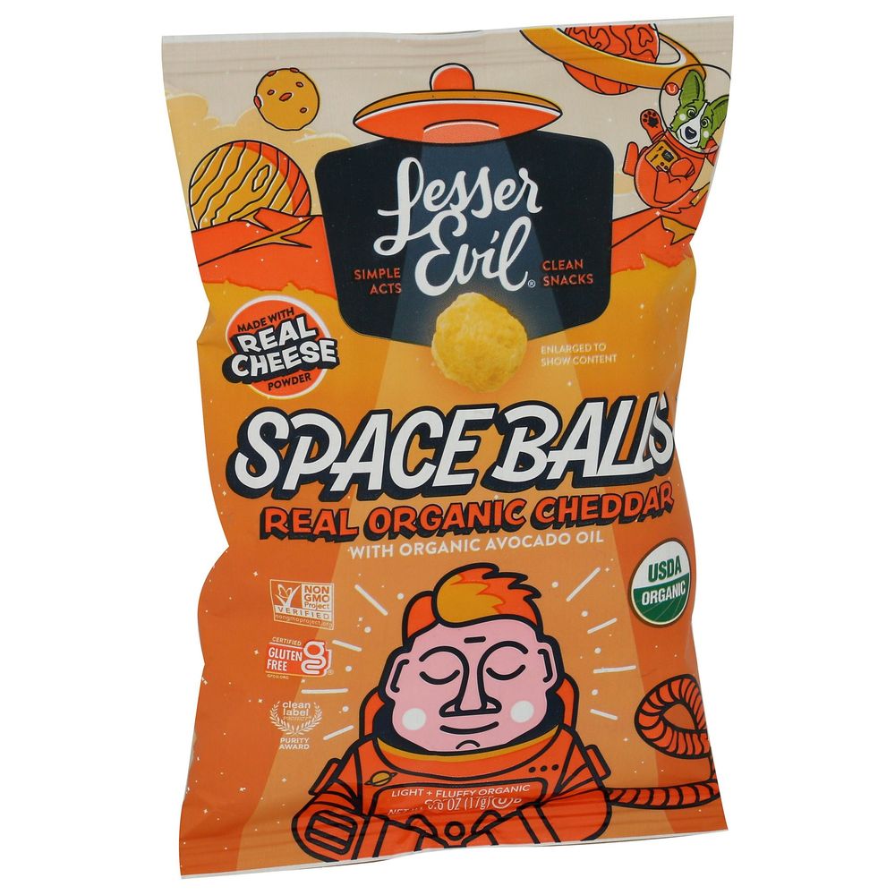 Lesserevil 0.6 Ounce Real Organic Cheddar Space Balls, 6 Count -- 12 Per Case