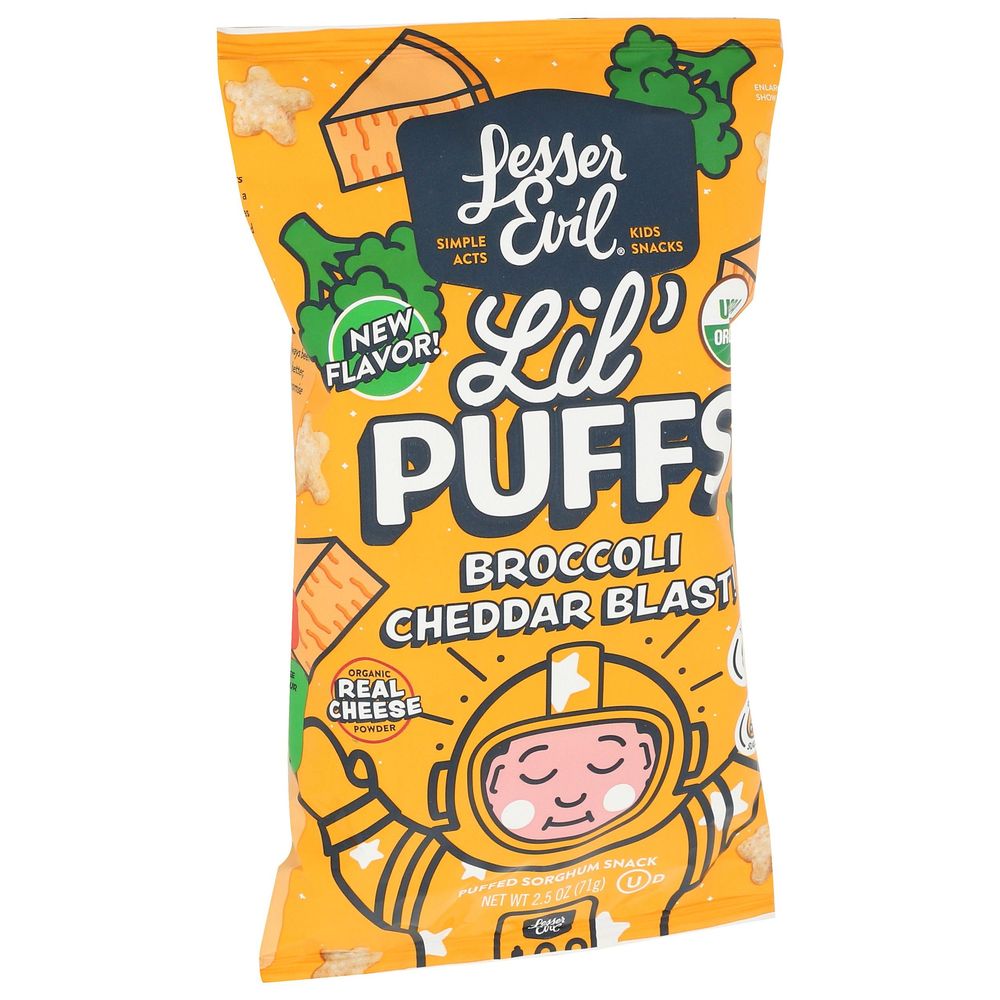 Lesserevil Organic Broccoli Cheddar Blast Lil Puffs, 2.5 Ounce -- 5 Per Case