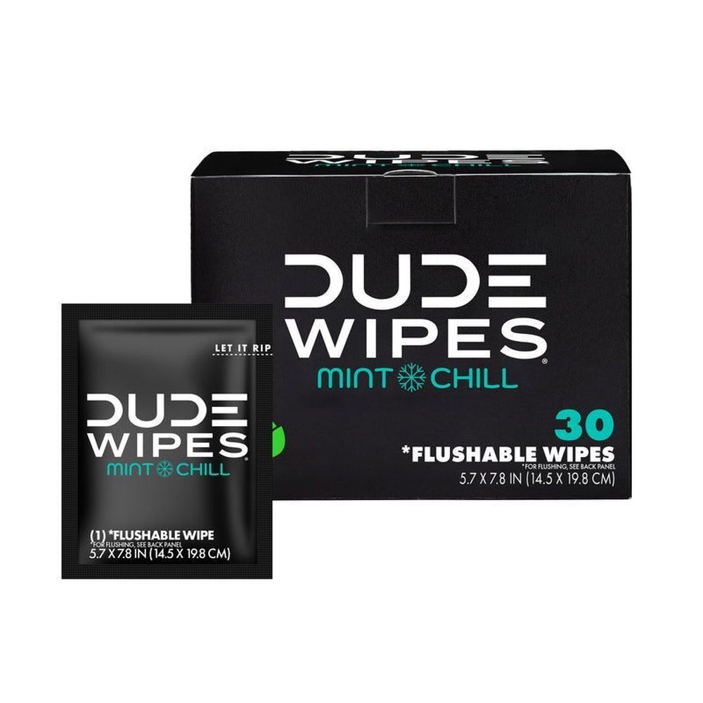 Dude Mint Chill On-the-go Flushable Body Wipes, 30 Count