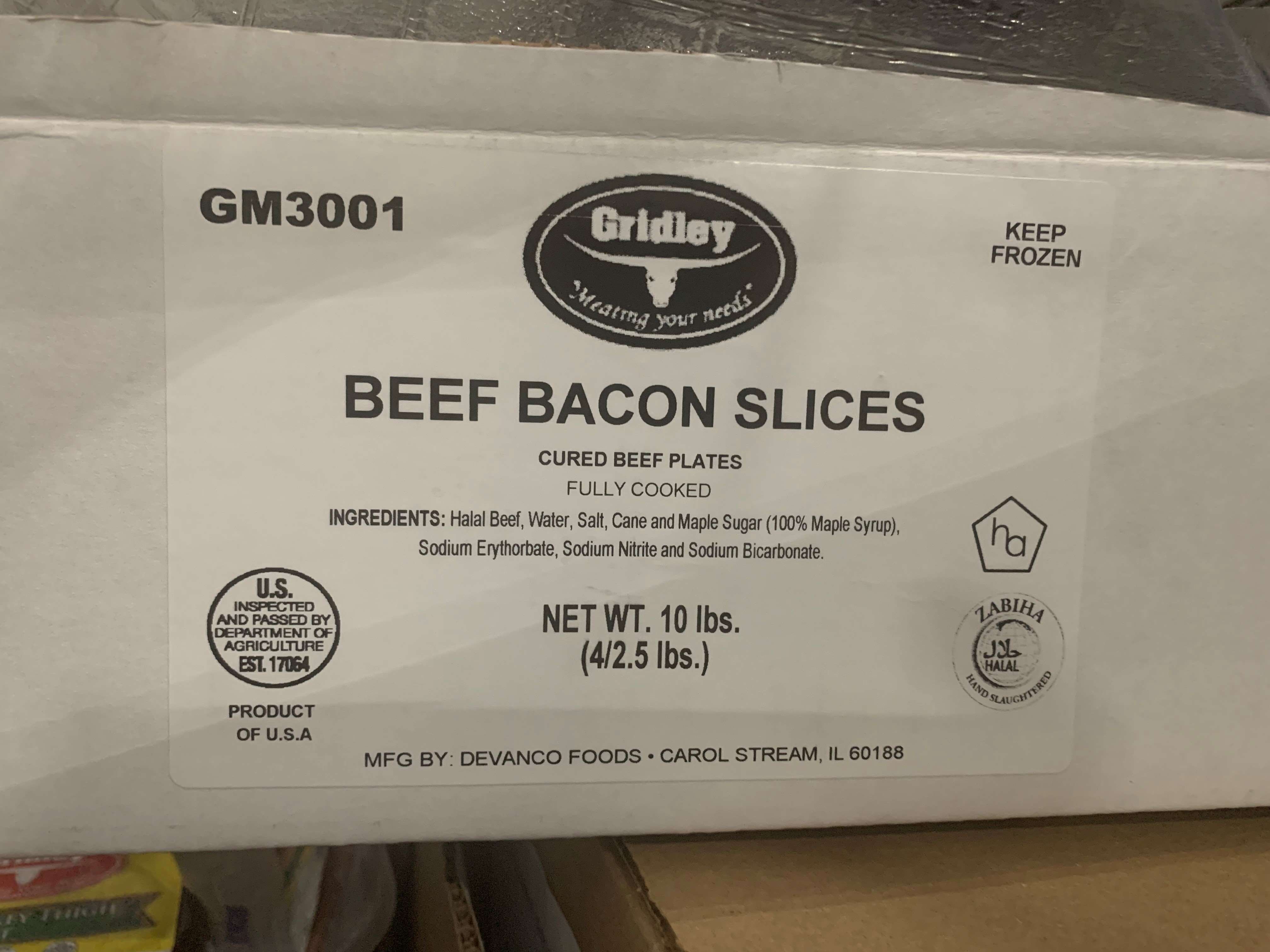 Devanco Foods Sliced Halal Beef Bacon, 2.5 Pound -- 4 Per Case