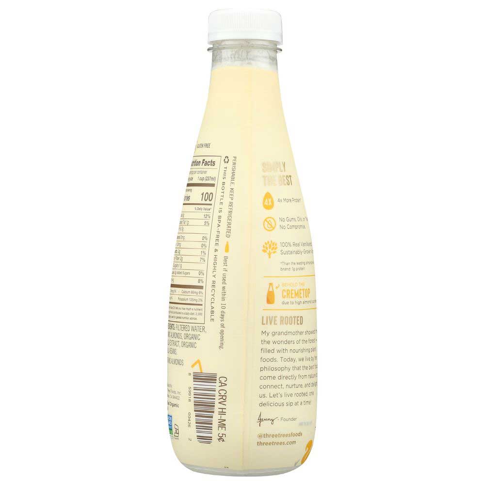Three Trees Organic Unsweetened Vanilla Bean Almondmilk, 28 Fluid Ounce -- 6 Per Case
