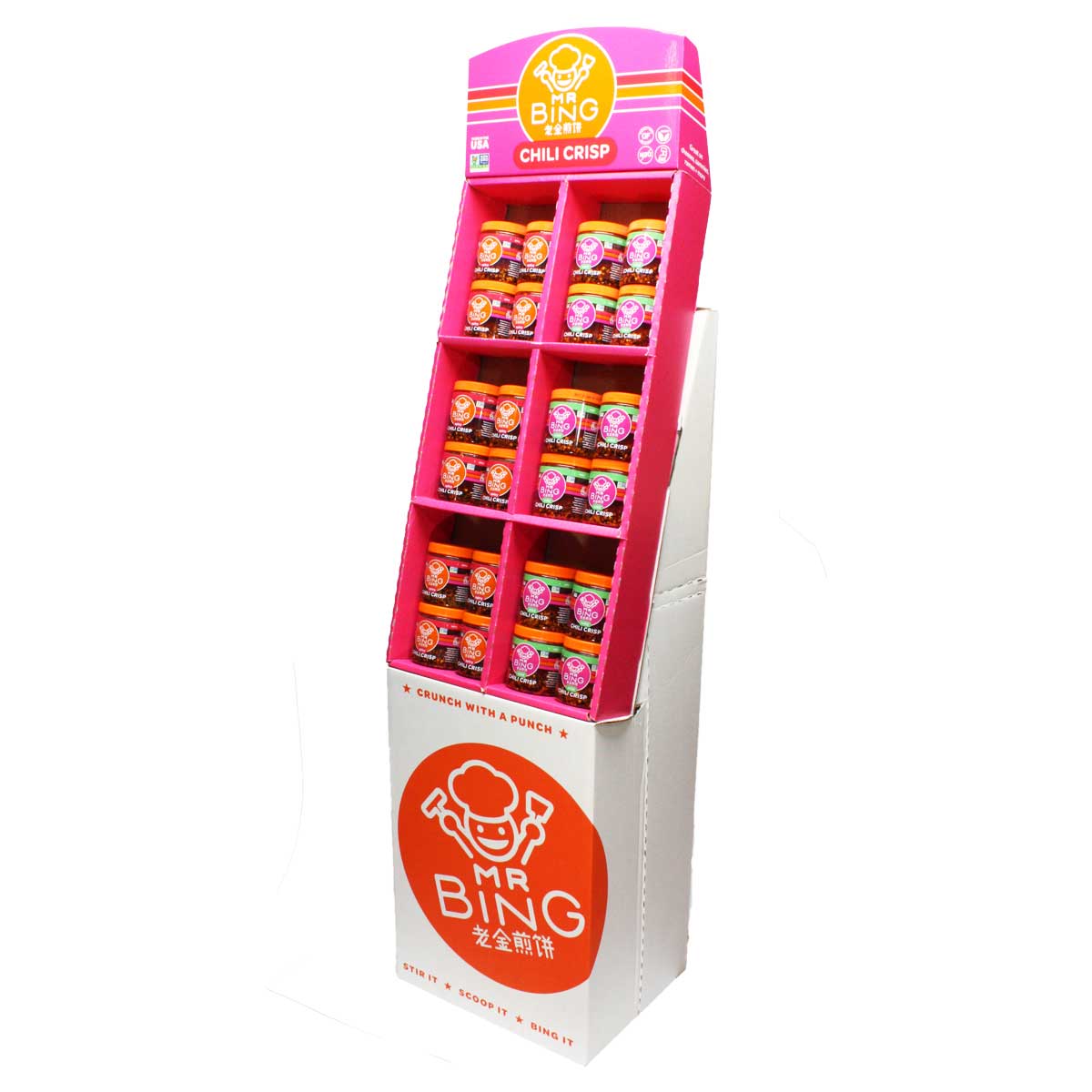 Mr. Bing Chili Crisp Shipper Display (12 Mild + 12 Spicy), 7 Ounce -- 24 Per Case