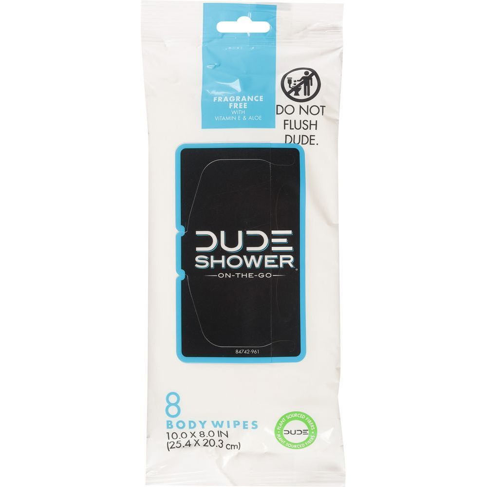 Dude On The Go Fragrance Free Body Wipes, 8 Count