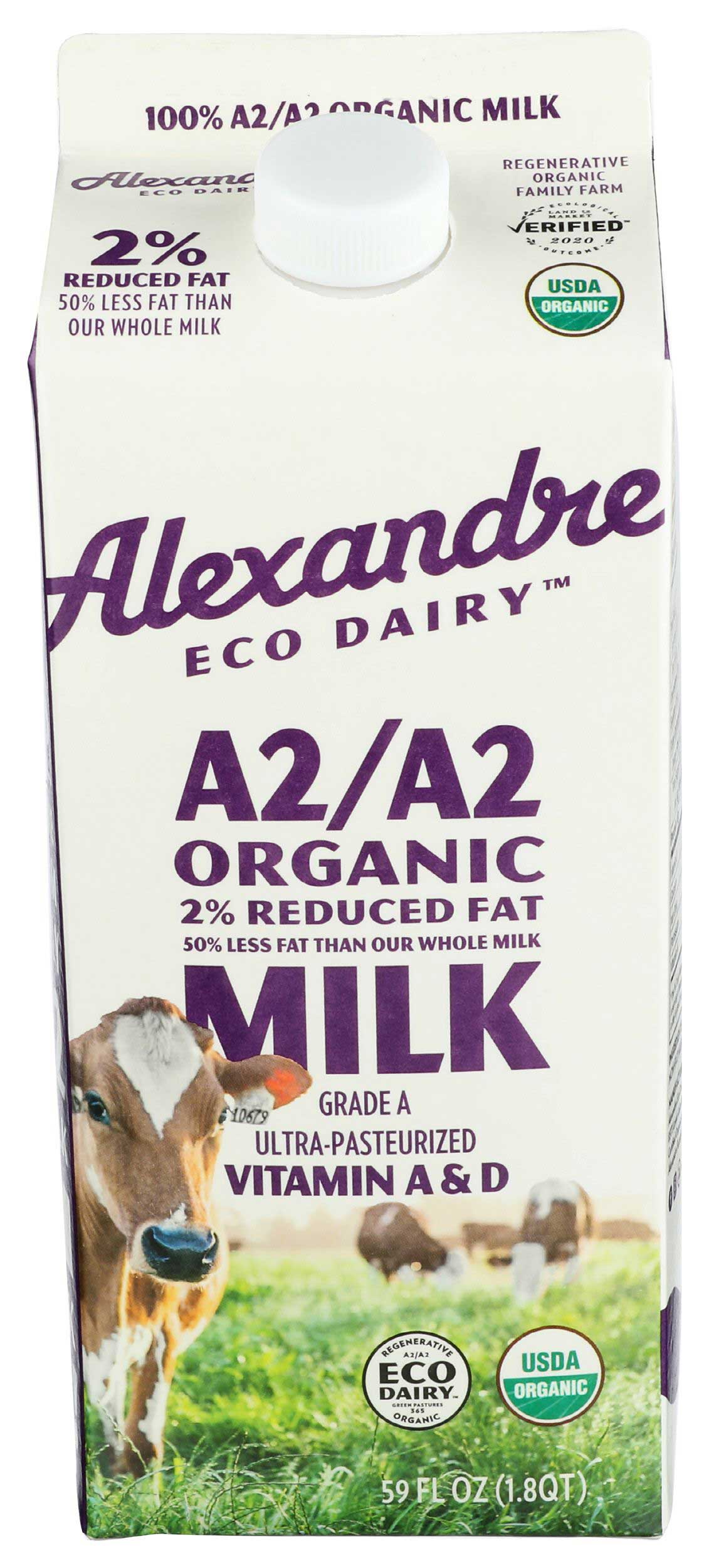 Alexandre Eco Dairy A2/a2 Organic 2 Percent Reduced Fat Milk, 59 Fluid Ounce -- 6 Per Case