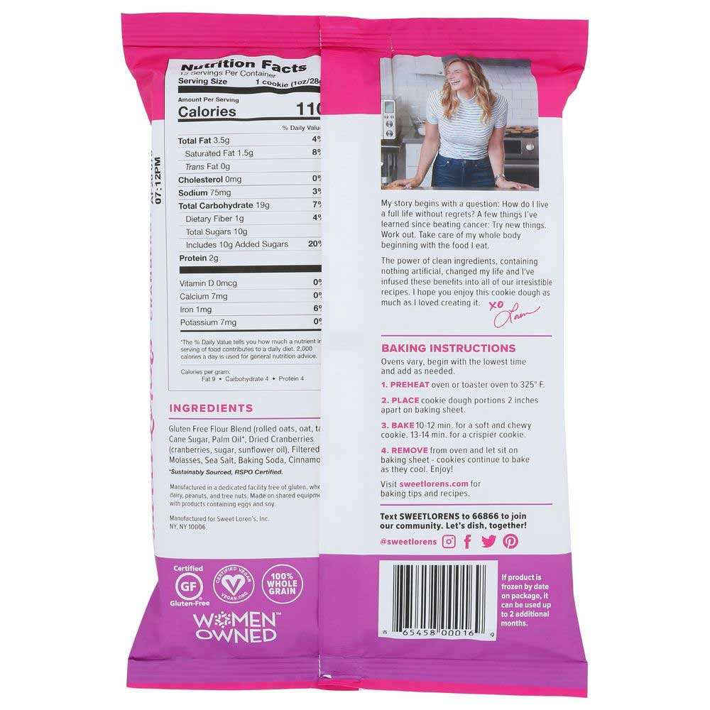 Sweet Loren's Oatmeal Cranberry Cookie Dough, 12 Ounce -- 6 Per Case