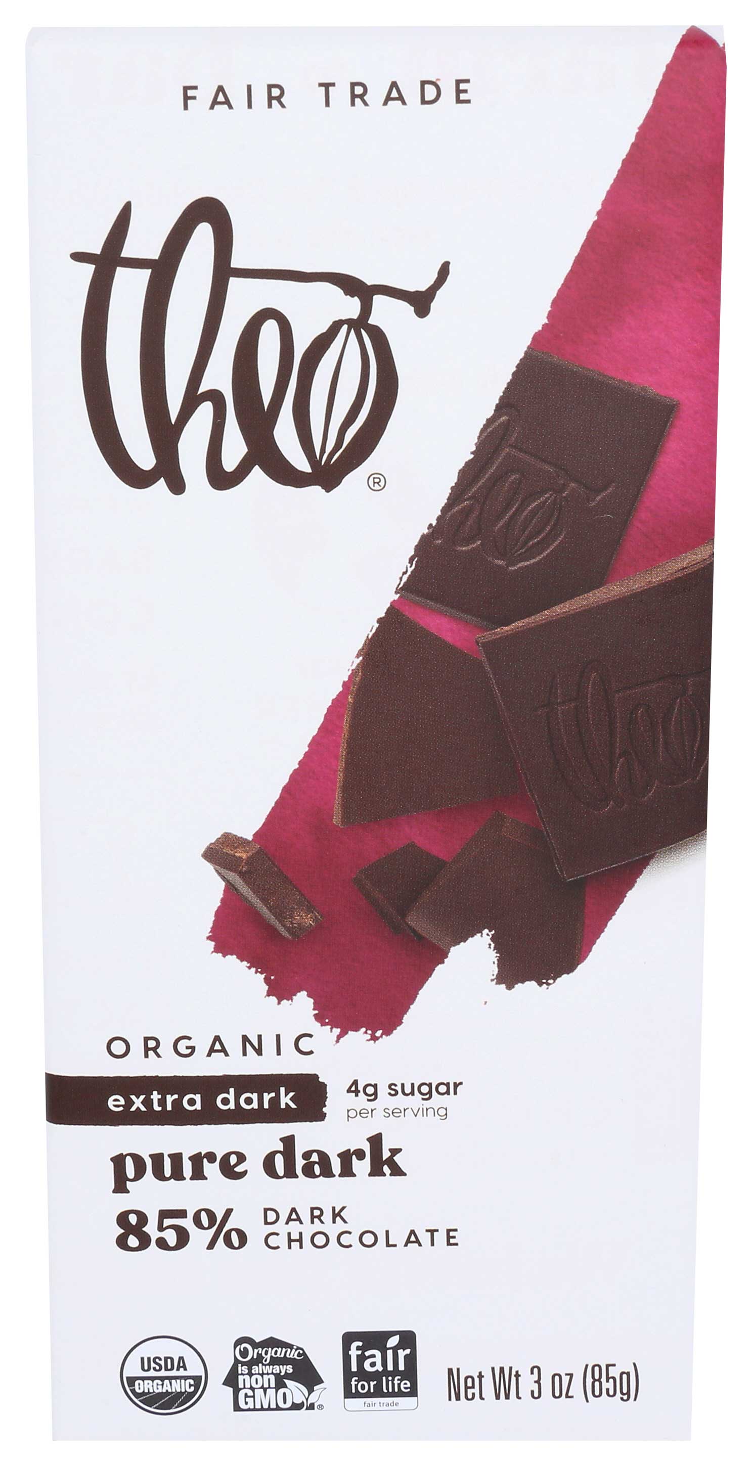 Theo Chocolate Organic Ultimate 85 Percentage Dark Chocolate Bar, 3 Ounce -- 12 Per Case