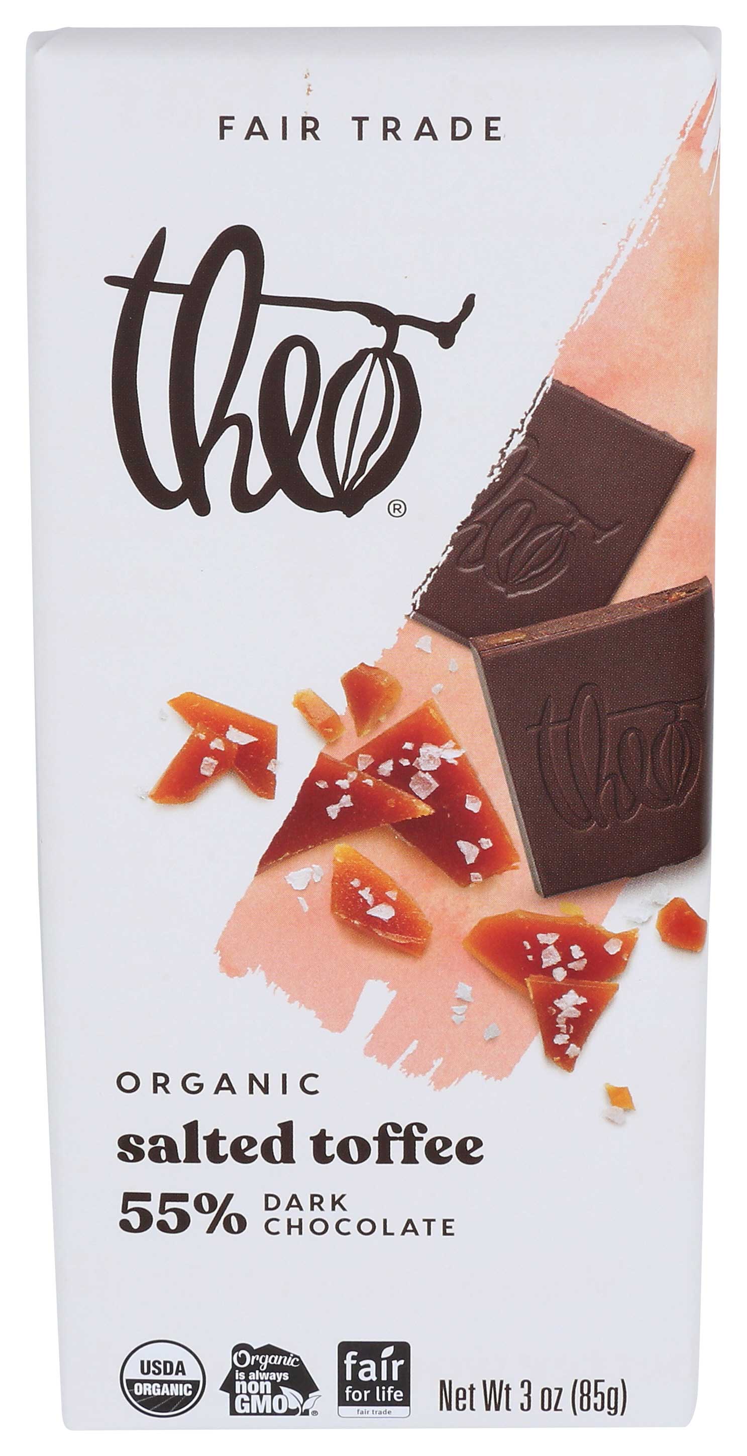 Theo Organic Dark Chocolate Salted Toffee, 3 Ounce -- 12 Per Case