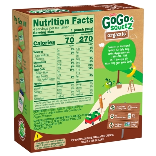 Gogo Squeez Organic Apple Cinnamon Apple Sauce, 3.2 Ounce, 4 Count -- 12 Per Case