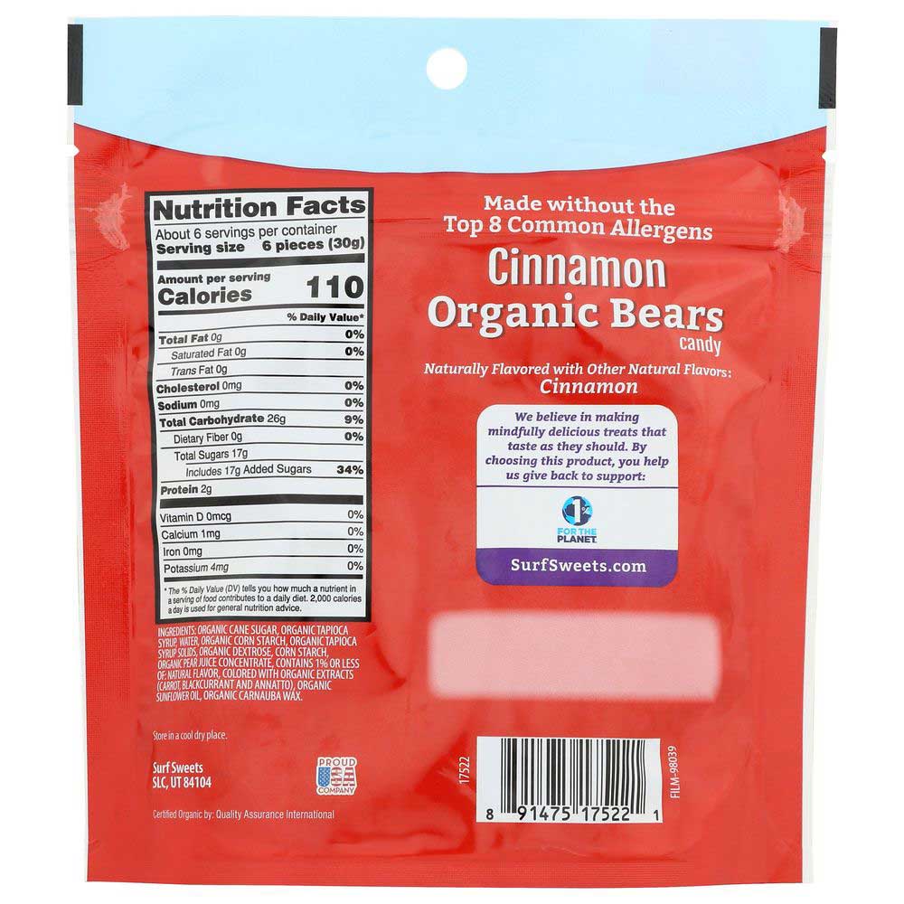 Surf Sweets Organic Cinnamon Bears Candy, 6 Ounce -- 8 Per Case