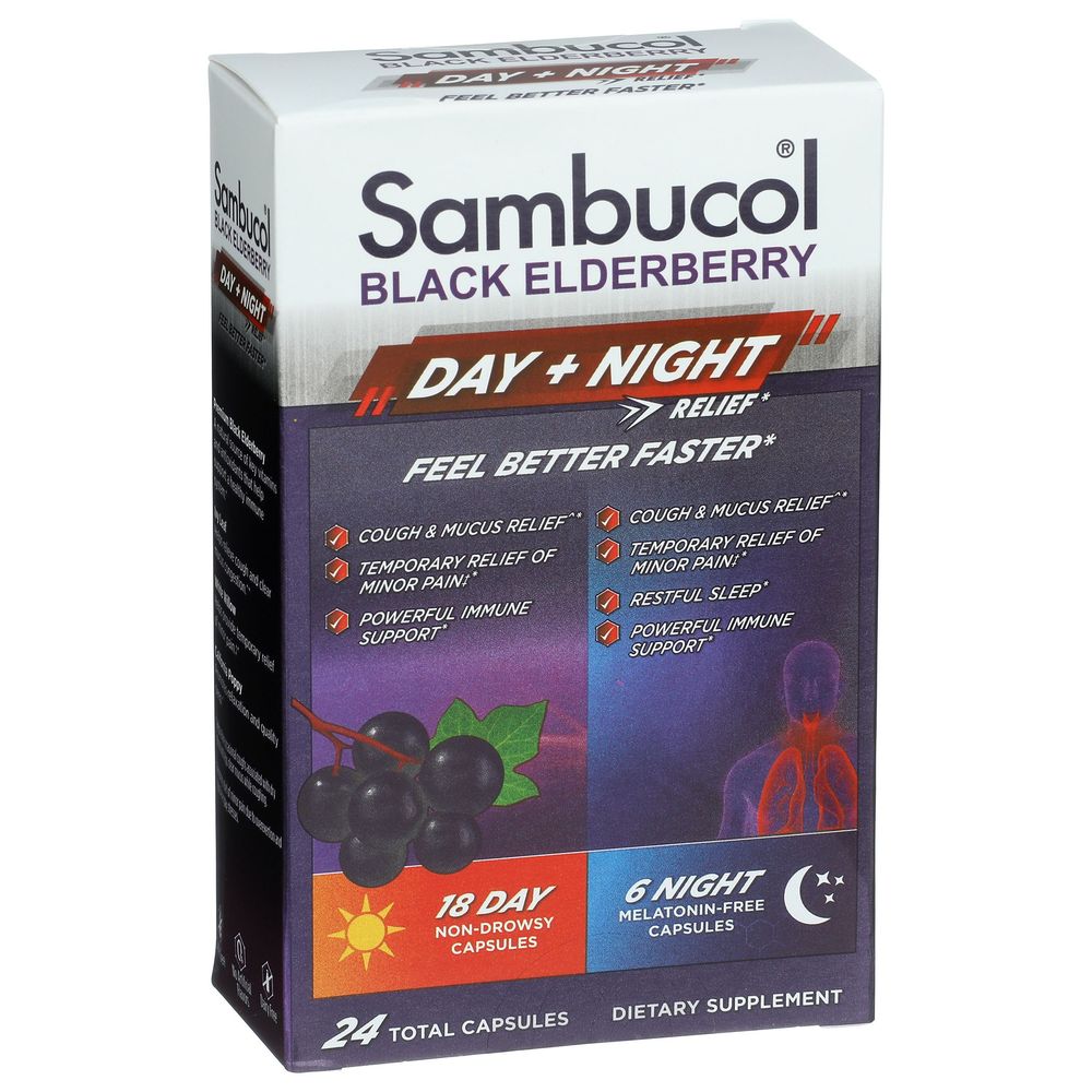 Sambucol Black Elderberry Day And Night Relief Capsules, 24 Count