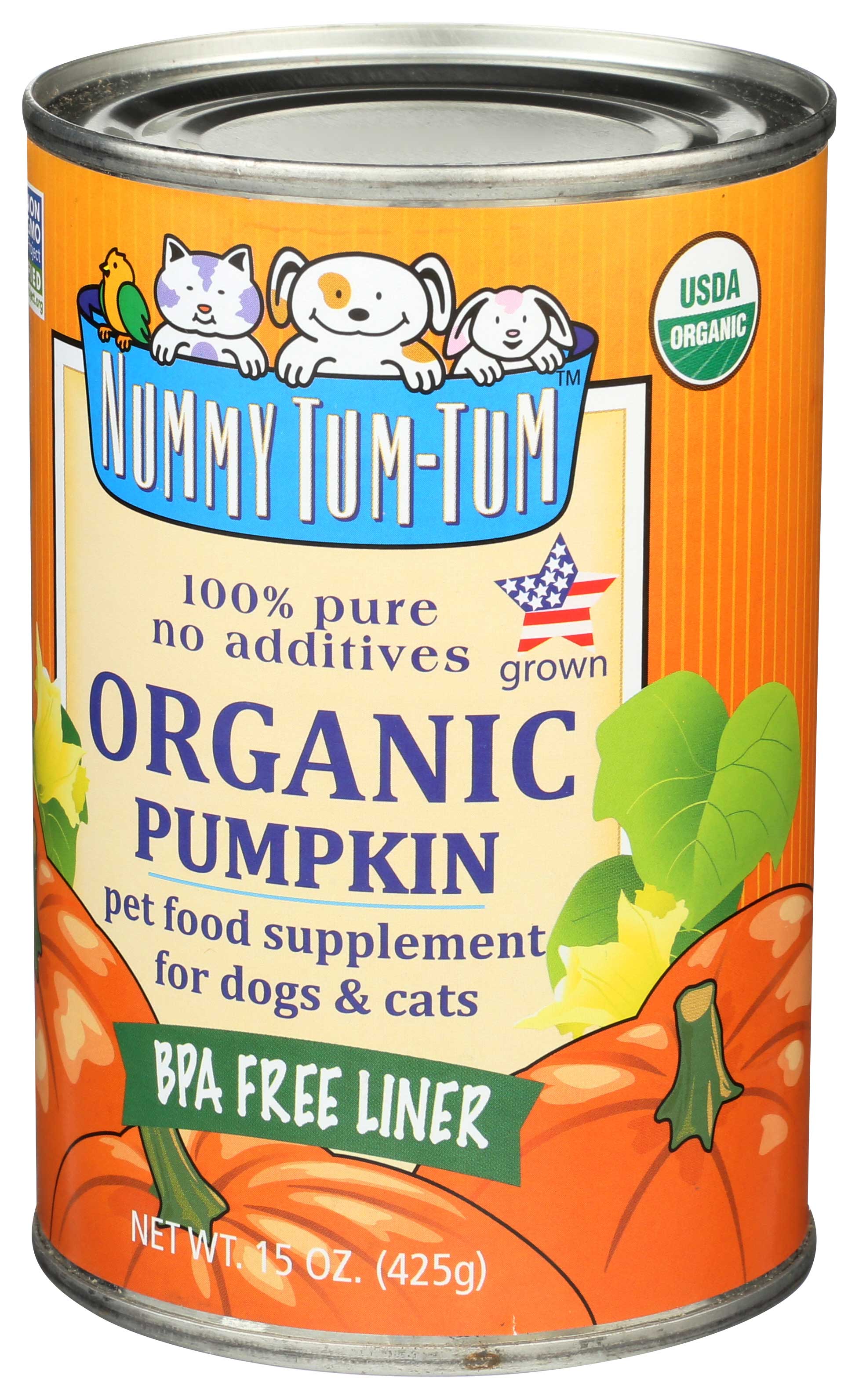 Nummy Tum Tum Organic 100 Percent Pure Pumpkin for Dog 15 Ounce 12 per case