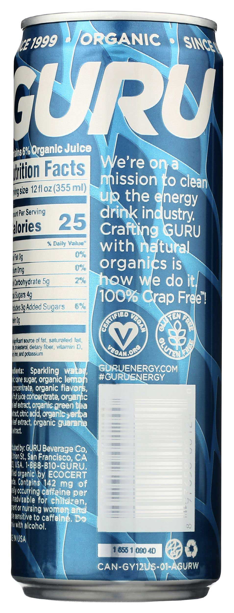 Guru Organic Yerba Mate Energy Drink, 12 Fluid Ounce -- 24 per case
