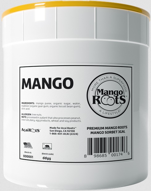 Acai Roots Mango Cream Sorbet, 3 Gallon