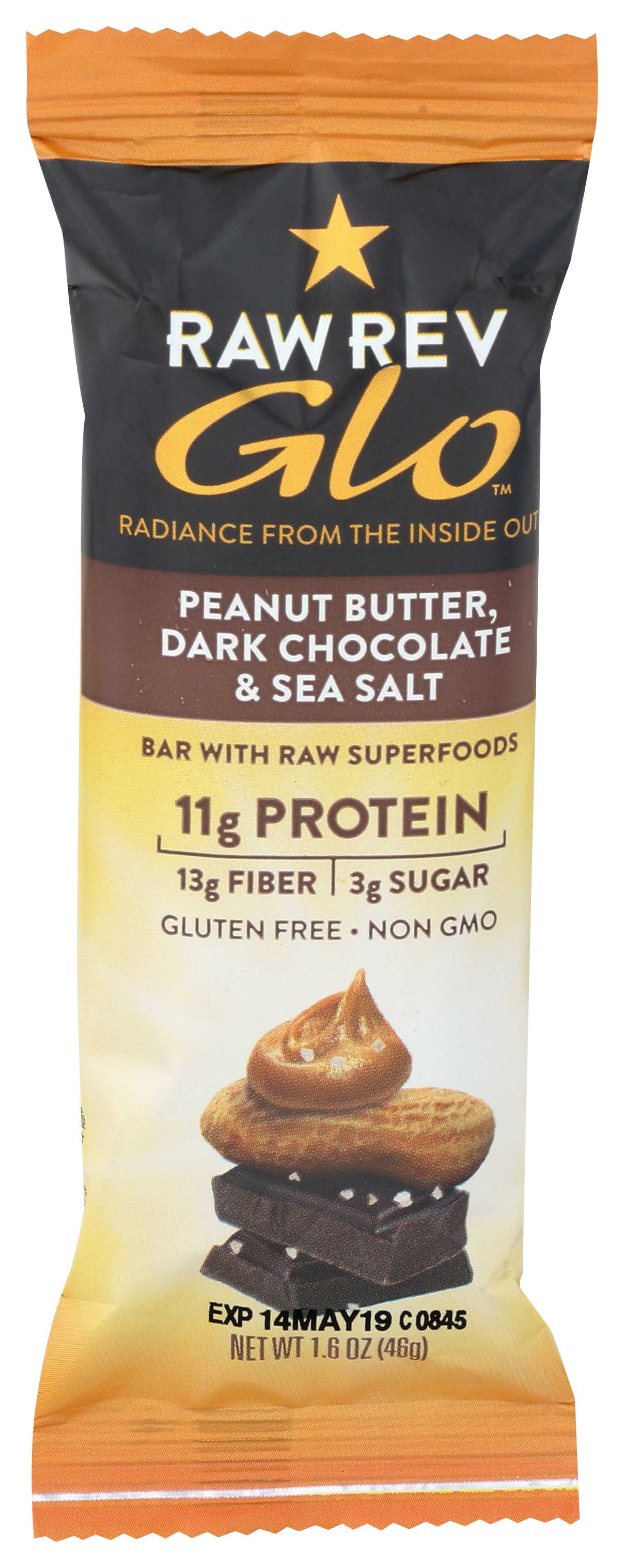 Raw Rev Glo Peanut Butter Dark Chocolate And Sea Salt Bar, 1.6 Ounce -- 12 Per Case