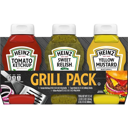 Heinz Tomato Ketchup, Sweet Relish And Yellow Mustard Grill Pack, 3.375 Pound -- 4 Per Case