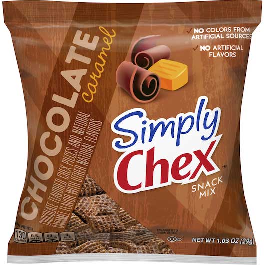 Simply Chex Chocolate Caramel Cereal Pieces, 1.03 Ounce -- 60 per case.