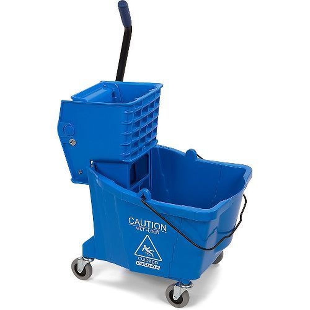Carlisle 3690414 Polypropylene Blue Commercial Mop Bucket With Side-press Wringer Combo, 35 Quart Capacity