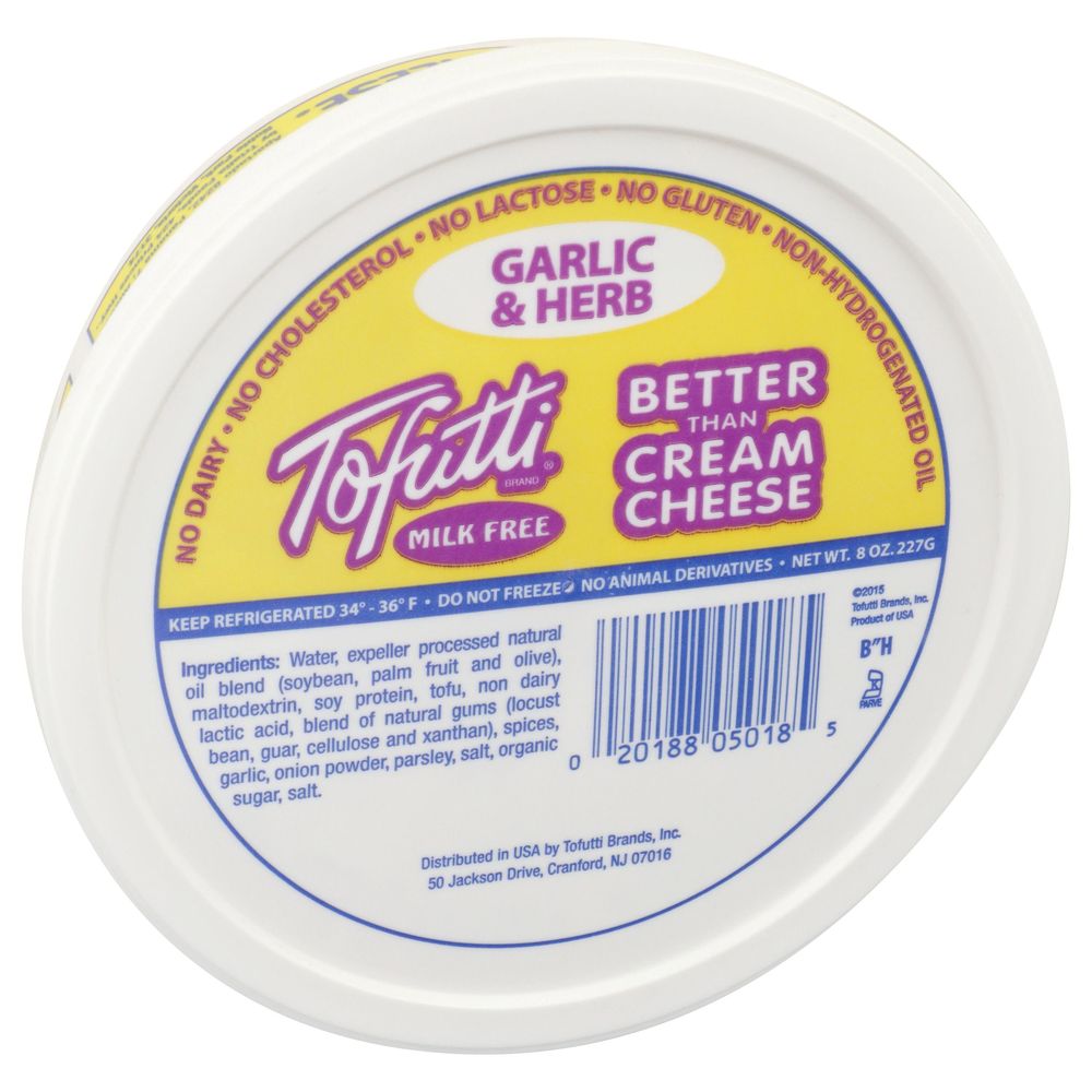Tofutti Dairy Free Garlic And Herb Better Than Cream Cheese, 8 Ounce -- 12 Per Case