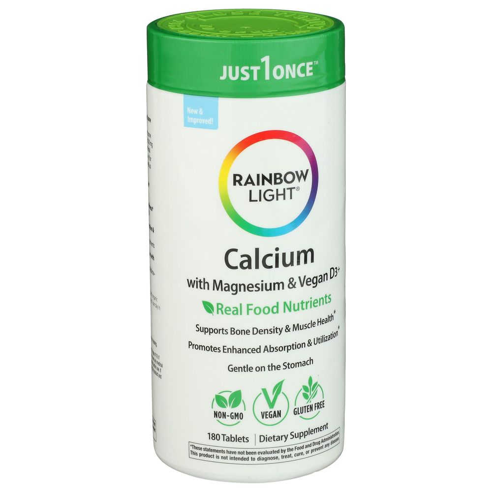 Rainbow Light Calcium Magnesium And Vegan D3 Plus Real Food Nutrients Tablet, 180 Count