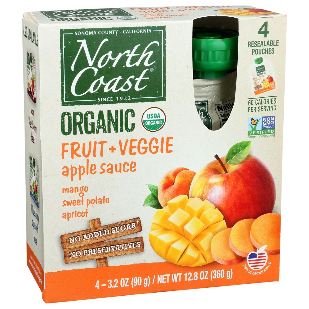 North Coast Organic Fruit And Veggie Apple Sauce, 4 Count -- 6 Per Case