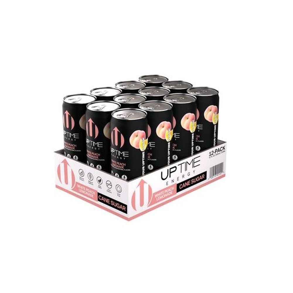 Uptime White Peach Lemonade Cane Sugar Energy Drink, 12 Fluid Ounce -- 12 Per Case