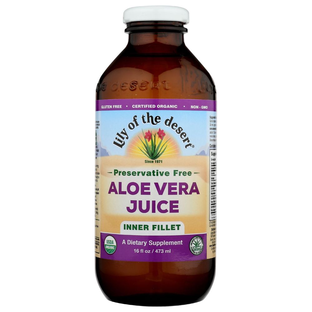 Lily Of The Desert Organic Inner Fillet Preservative Free Aloe Vera Juice, 16 Fluid Ounce -- 3 per case