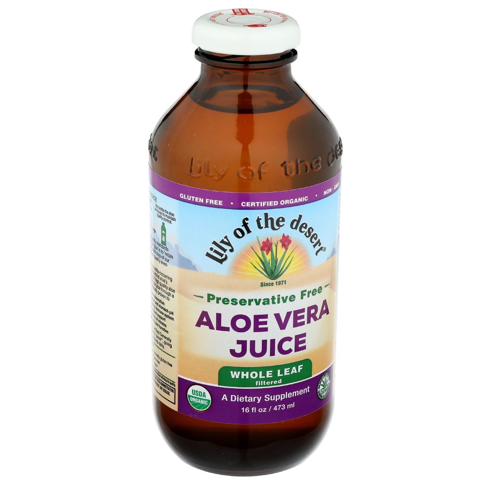 Lily Of The Desert Organic Whole Leaf Preservative Free Aloe Vera Juice, 16 Fluid Ounce -- 3 per case