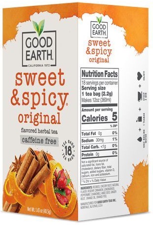 Good Earth Original Caffeine Free Sweet And Spicy Blend Herbal Tea, 18 Tea Bags -- 6 Per Case
