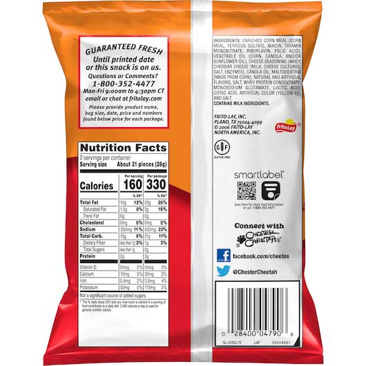 Cheetos 44366 Crunchy Cheese Flavored Snacks, 2 oz Bag, 64/Carton