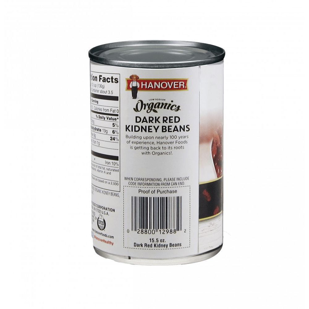 Hanover Organic Low Sodium Dark Red Kidney Beans, 15.5 Ounce -- 12 Per Case