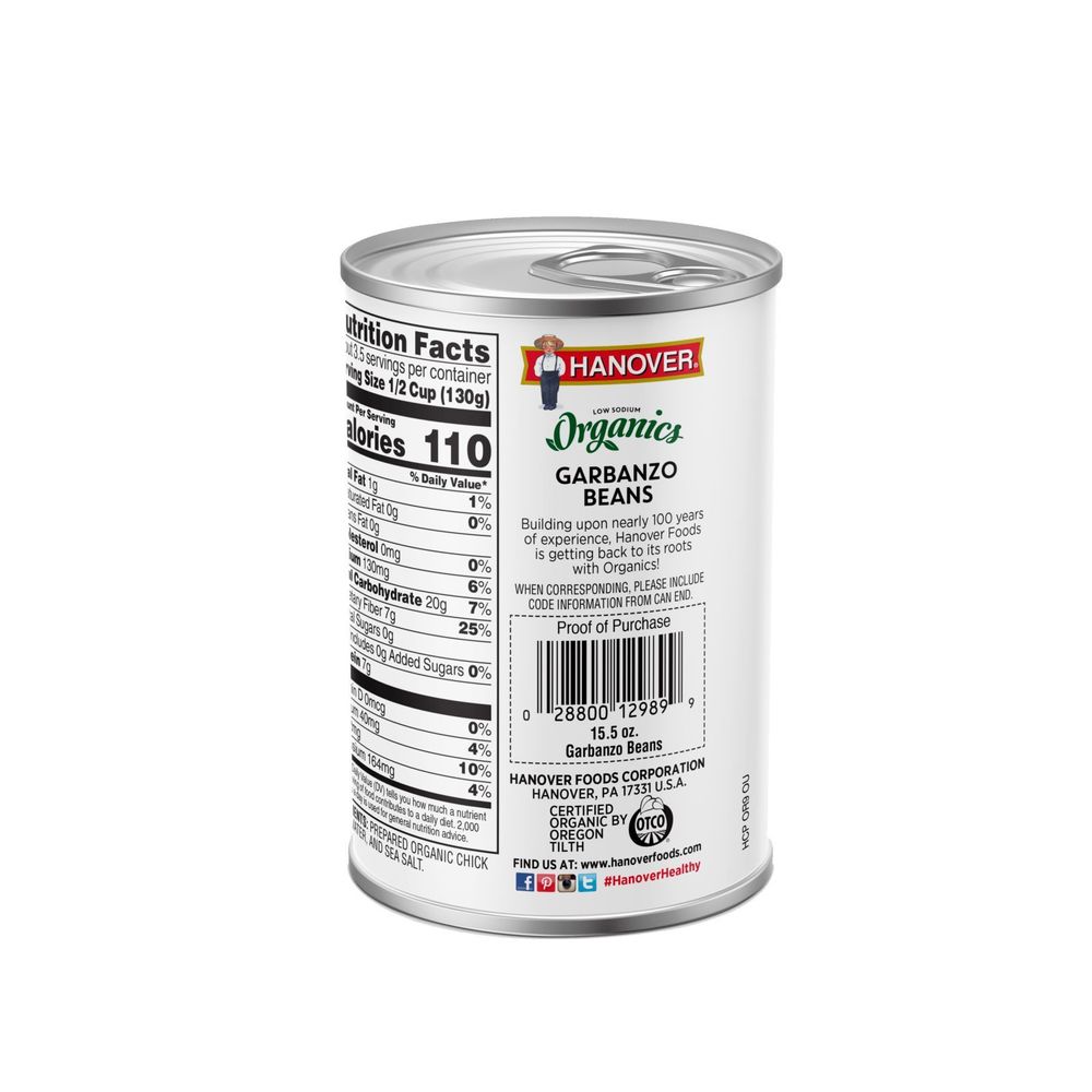 Hanover Organic Low Sodium Garbanzo Beans, 15.5 Ounce -- 12 Per Case