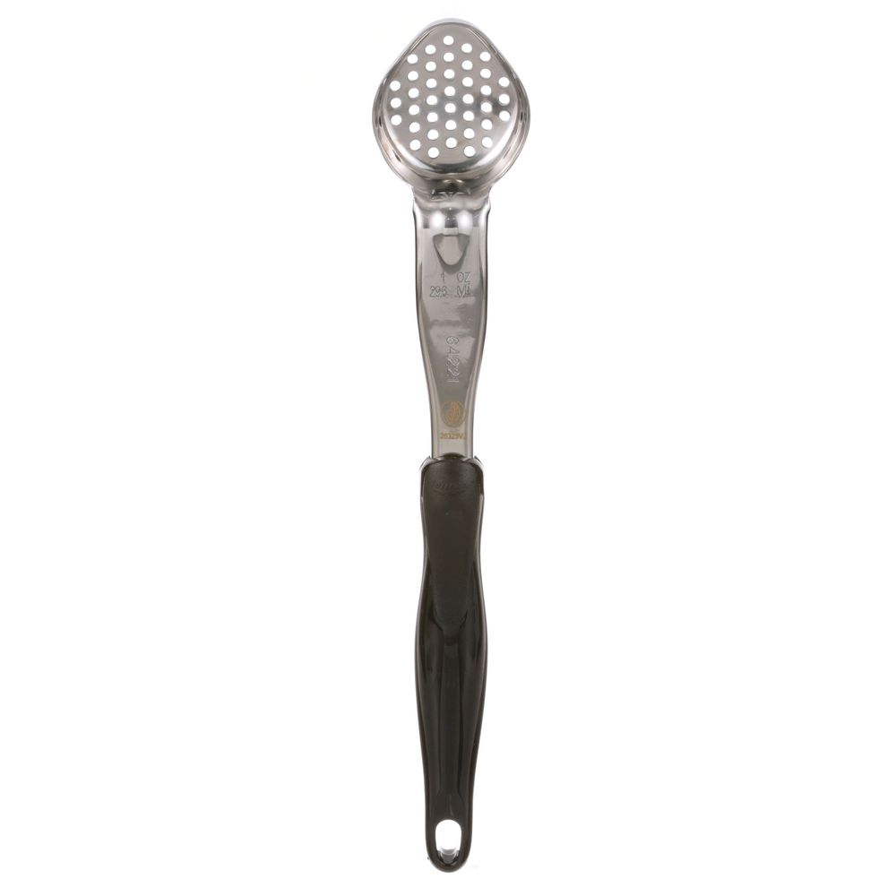 Vollrath 6422120 Heavy-duty Stainless Steel Antimicrobial One Piece Perforated Oval Spoodle With Black Nylon Handle, 1 Ounce Capacity