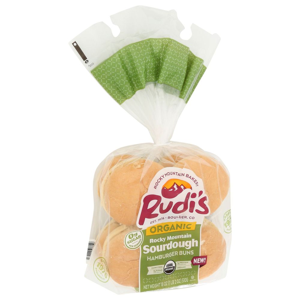 Rudis Rocky Mountain Bakery Organic Sourdough Hamburger Bun, 18 Ounce -- 7 Per Case