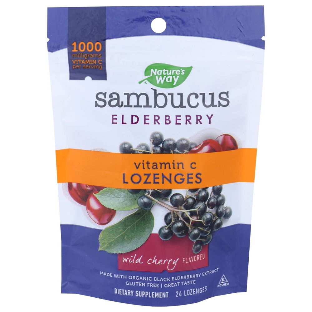 Natures Way Organic Wild Cherry Sambucus Zinc Lozenges, 24 count