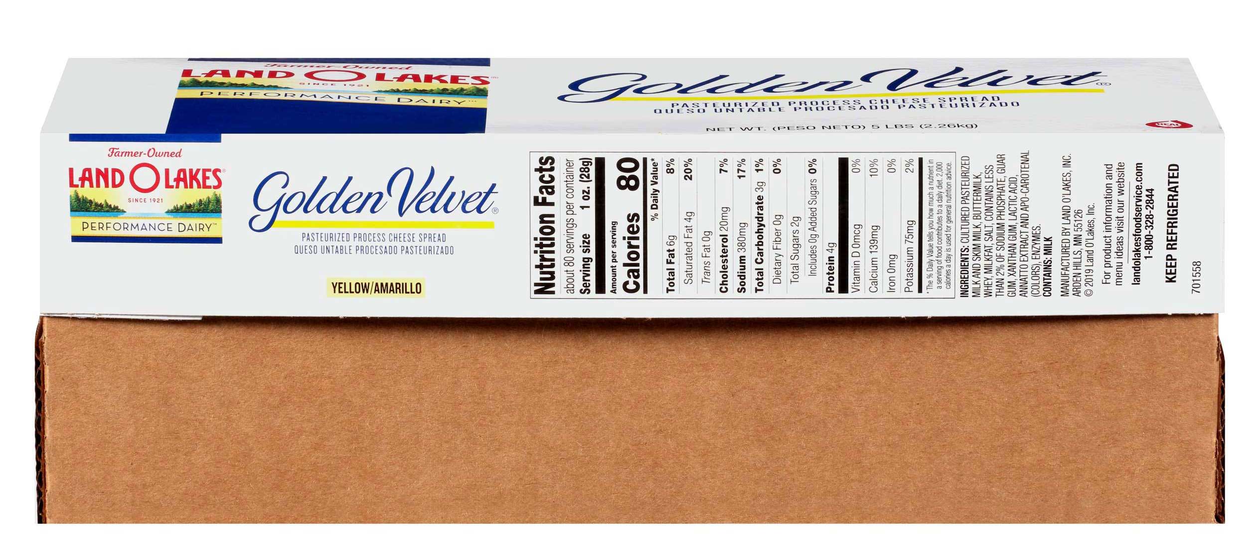 Land O Lakes Golden Velvet Yellow Cheese, Spread, 5 Pound -- 6 Per Case