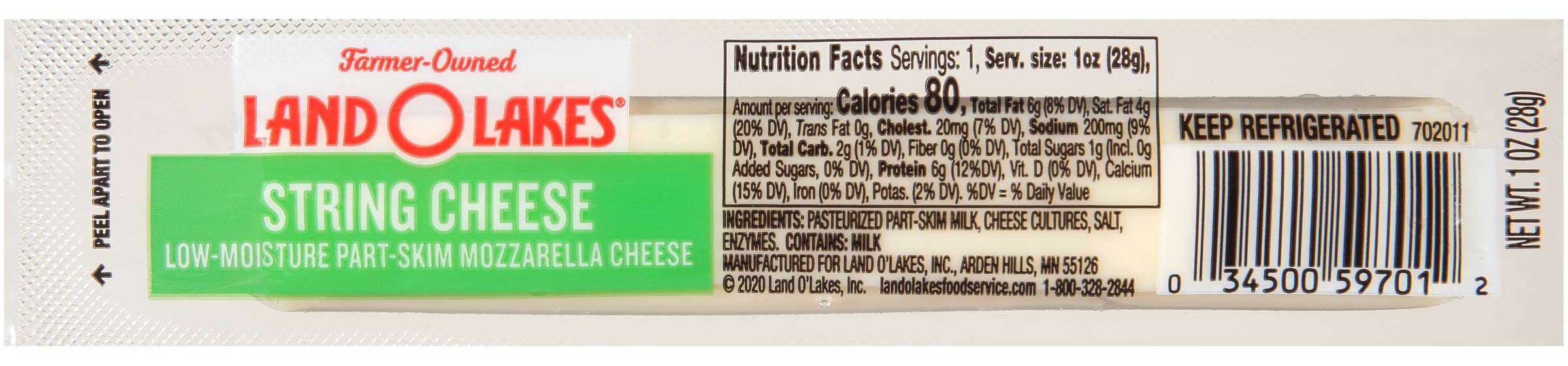 Land O Lakes Mozzarella String Cheese Portion, 1 Ounce -- 168 per case.