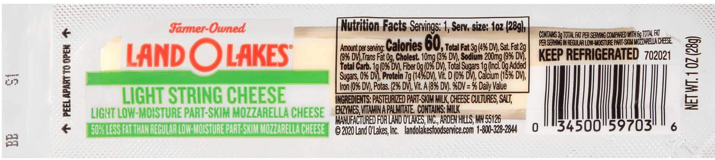 Land O Lakes Light Mozzarella String Cheese Portion, 1 Ounce -- 168 per