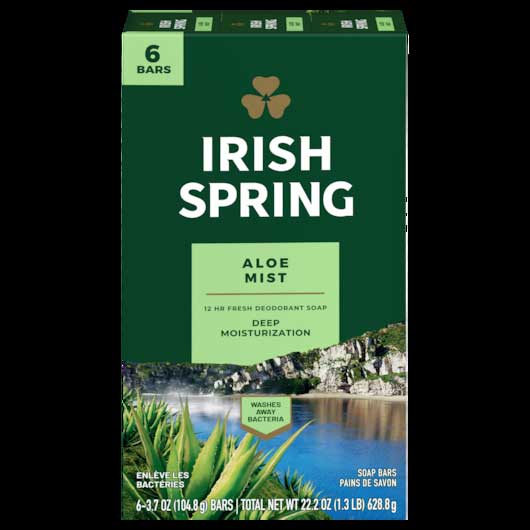 Irish Spring Aloe Mist Deodorant Bar Soap, 22.5 Ounce, 6 Count -- 12 Per Case